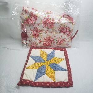 Floral Quilt and Star Pattern Pot Holder And Ruffled Rose Apron